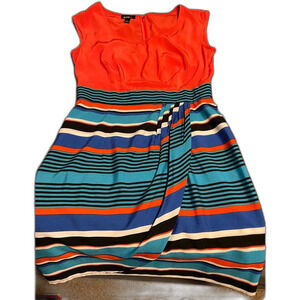 ALYX Women's Vibrant Red/Blue/Black Striped Lightweight Mock Wrap Dress Size 8